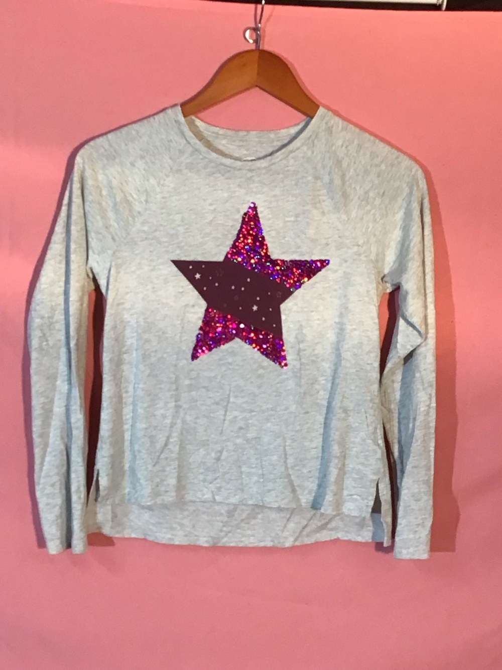 Athletic Works Girls Long Sleeve Shirt Purple Sequin Star